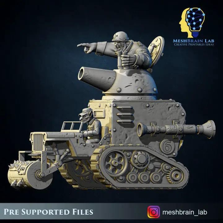 3D printed Ork Super Tank model by Meshbrain Labs, detailed miniature from Last Hope Miniatures collection.