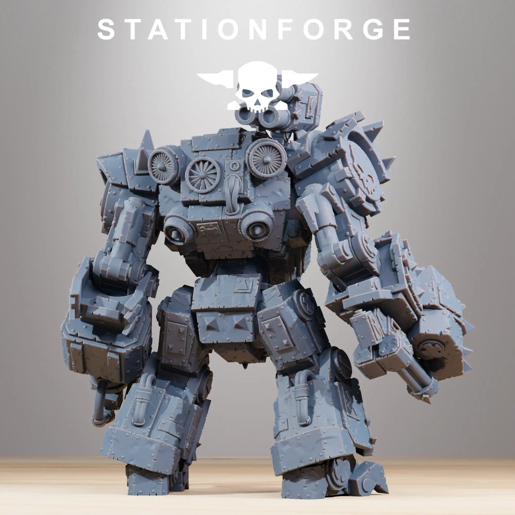 3D printed Ork Walkantor model by Last Hope Miniatures, detailed green ork figure with armor and weapons from StationForge Miniatures.