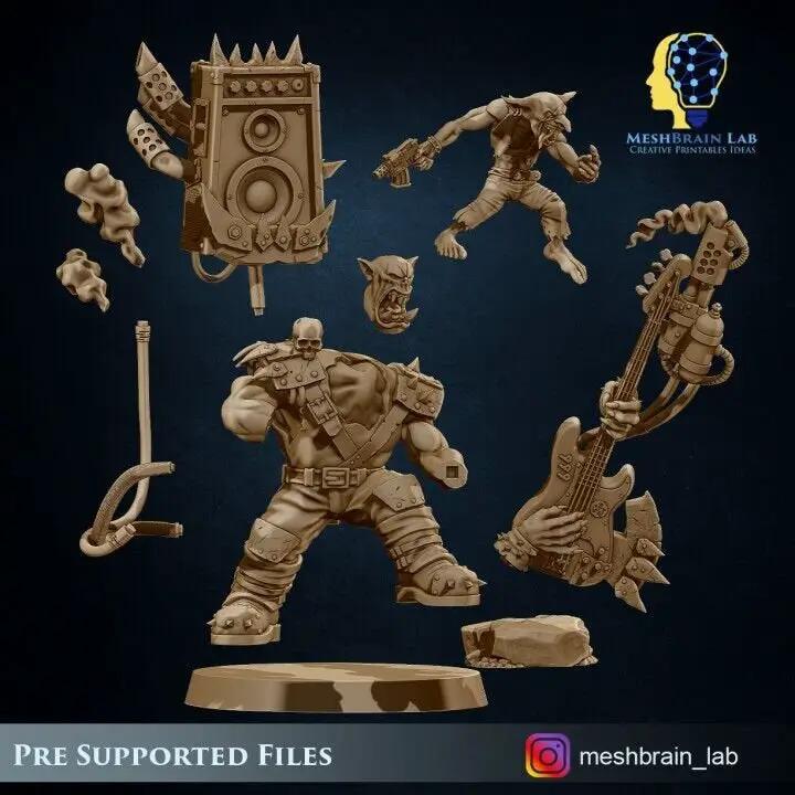 3D printed Ork Warboss Jarriz "The Beast" model by Meshbrain Labs, detailed miniature figure with green skin and armor.