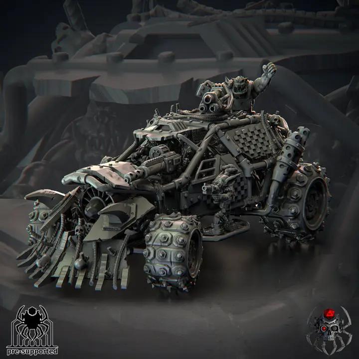 3D printed Ork Warbuggy model by Last Hope Miniatures, featuring detailed Ork vehicle with rugged design and mechanical details.
