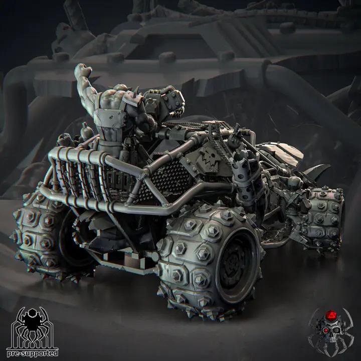 3D printed Ork Warbuggy model by Last Hope Miniatures, detailed miniature vehicle with rugged armor and mechanical design.
