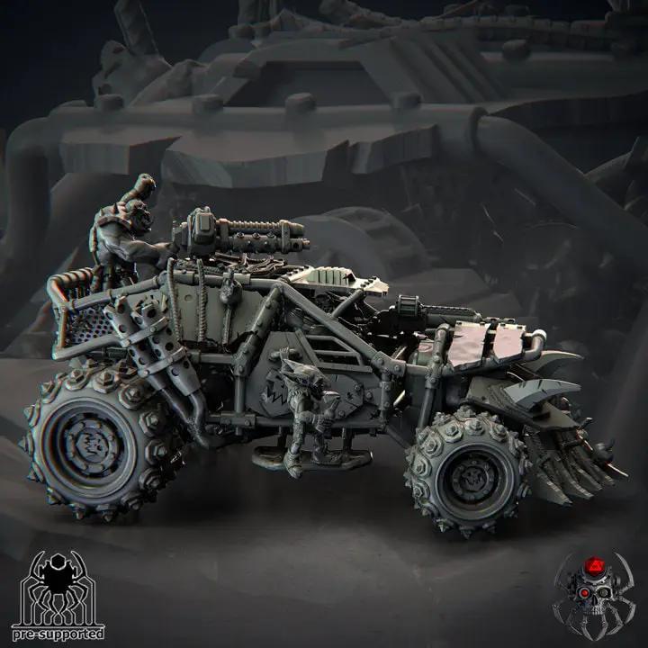 3D printed Ork Warbuggy model by Last Hope Miniatures, detailed miniature vehicle with rugged design and intricate parts.