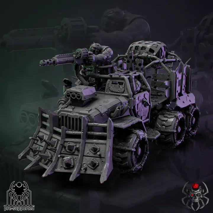 3D printed Ork Wartruck model by Eightlegs Miniatures, detailed miniatures vehicle with rugged, war-torn design from Last Hope Miniatures