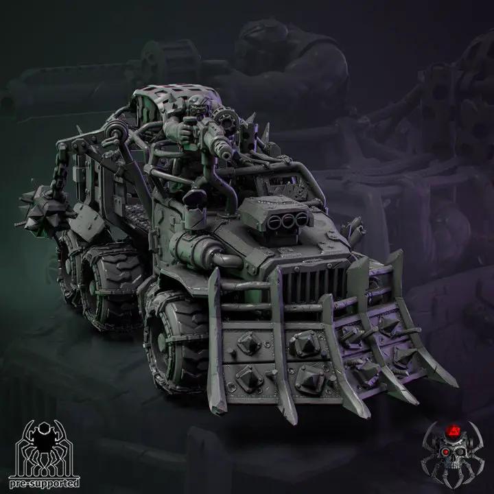 3D printed Ork Wartruck model by Last Hope Miniatures, detailed green vehicle with weapons, from Eightlegs Miniatures collection