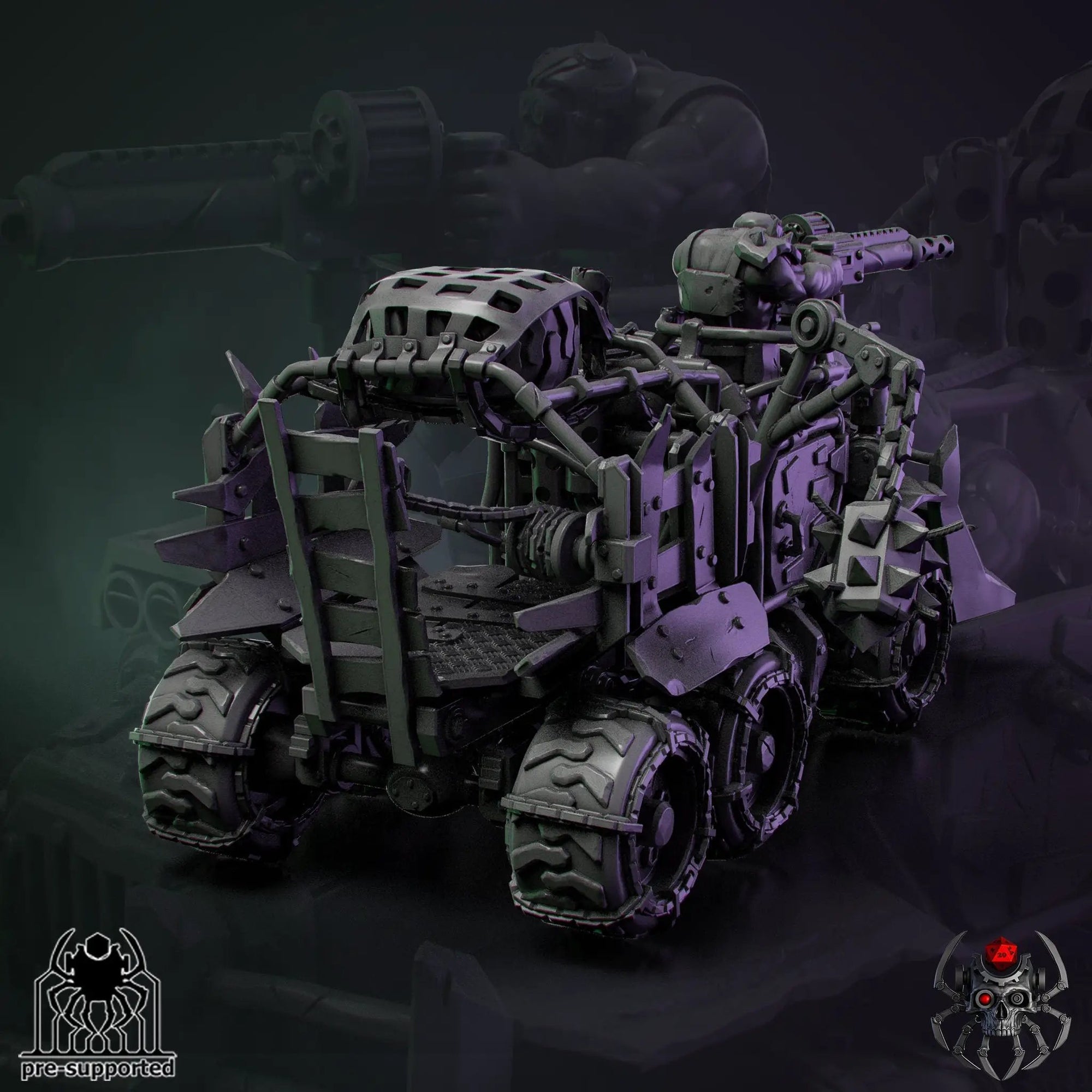3D printed Ork Wartruck model by Last Hope Miniatures, detailed green military vehicle with orc figures and rugged design.