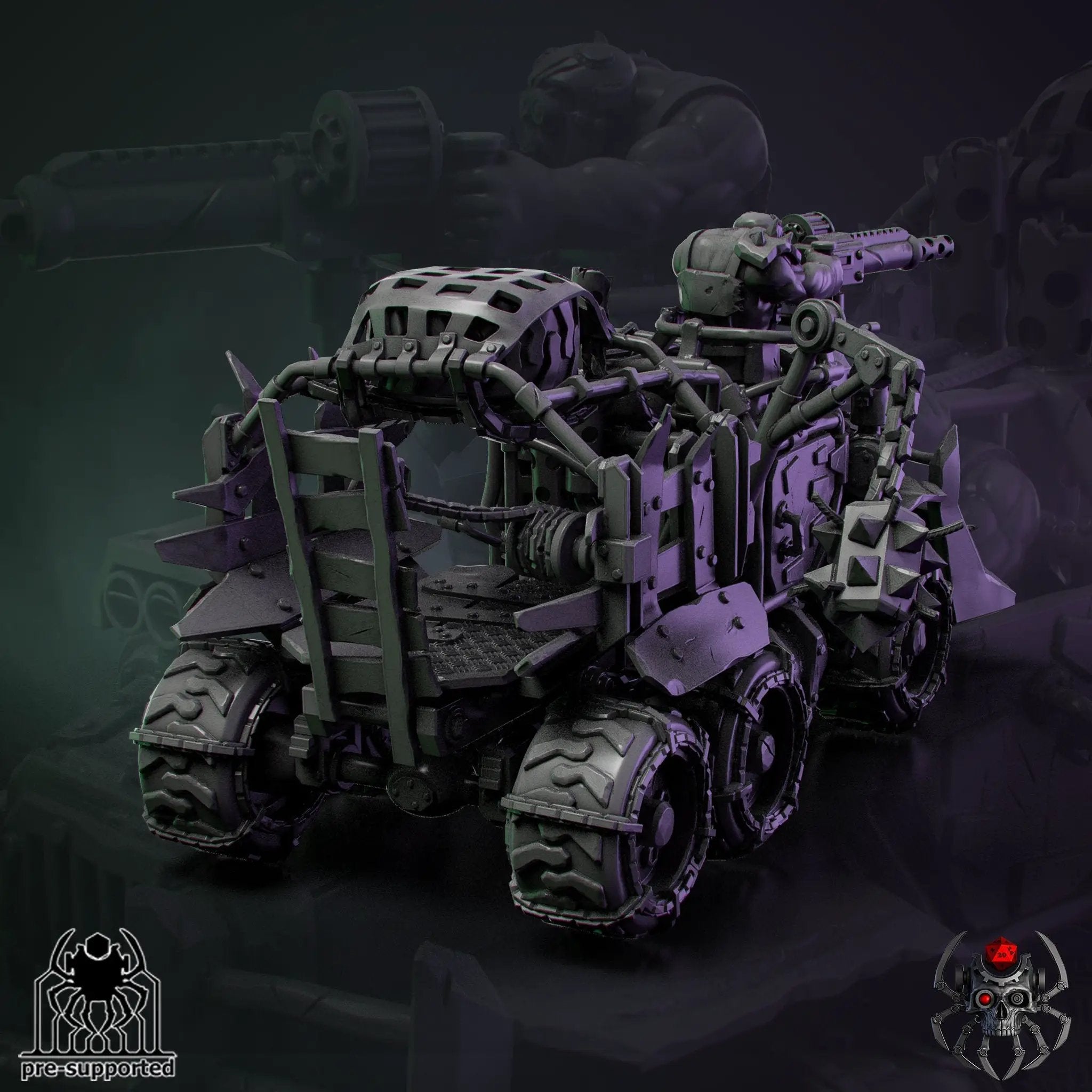 3D printed Ork Wartruck model by Last Hope Miniatures, detailed green military vehicle with orc figures and rugged design.