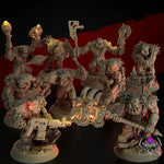 Nine 3D printed Ork Wasteland Marauders models by Last Hope Miniatures for tabletop gaming, detailed green-skinned figures.