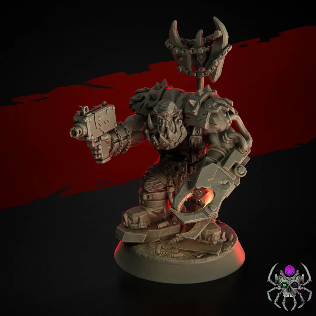 Three 3D printed Ork Wasteland Marauders models by Last Hope Miniatures, featuring rugged armor and weapons, on a neutral background.