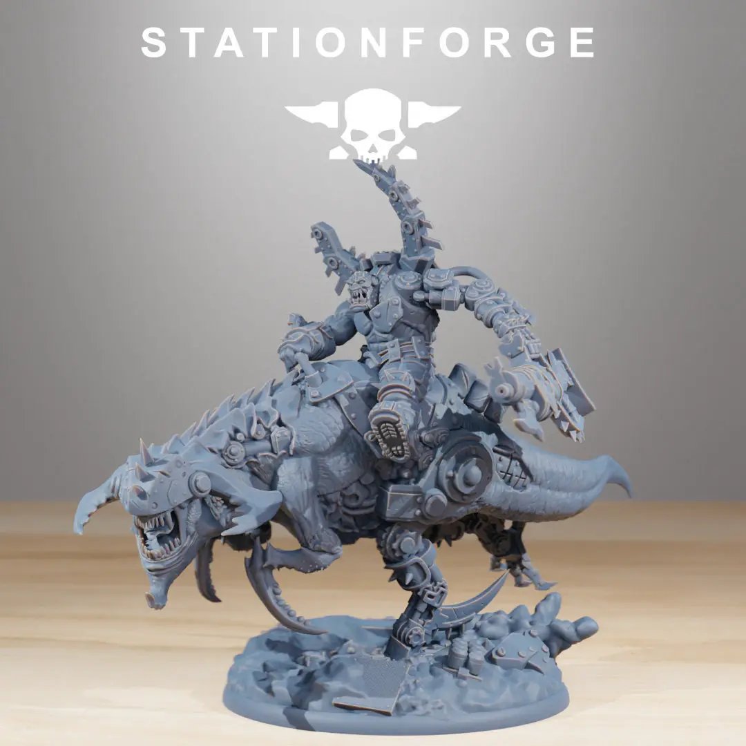 3D printed Orkaz Beast Boss model by Last Hope Miniatures, featuring detailed armor and fierce stance, crafted by StationForge Miniatures