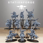 Three 3D printed Orkaz Beast Riders miniatures by StationForge for Last Hope Miniatures, detailed fantasy model figures.