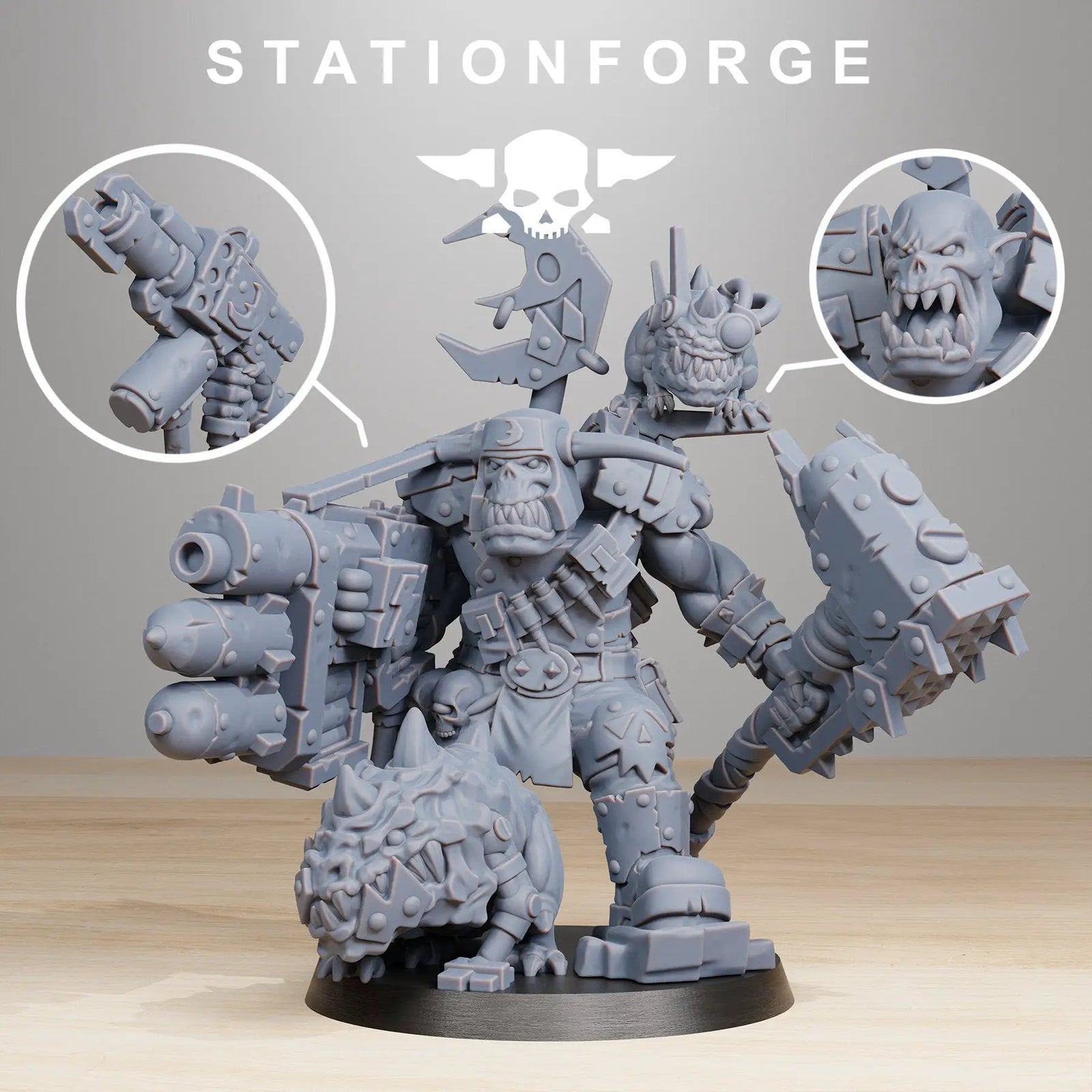 3D printed Orkaz BlackSkull model by StationForge Miniatures, detailed black skull figure for tabletop gaming, from Last Hope Miniatures.