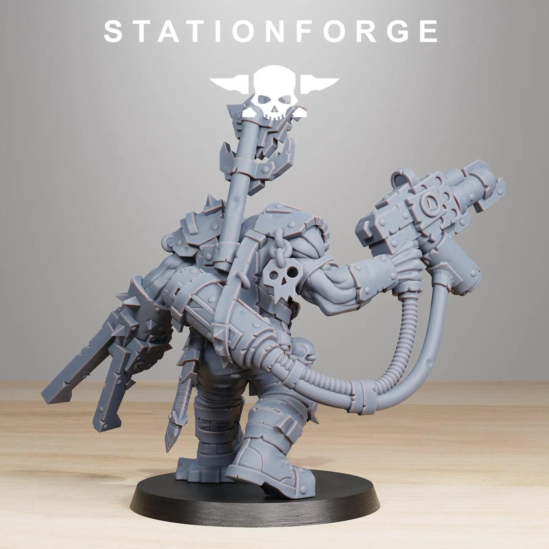 3D printed Orkaz BlackSkull model by StationForge for Last Hope Miniatures, featuring detailed skull and armor design.