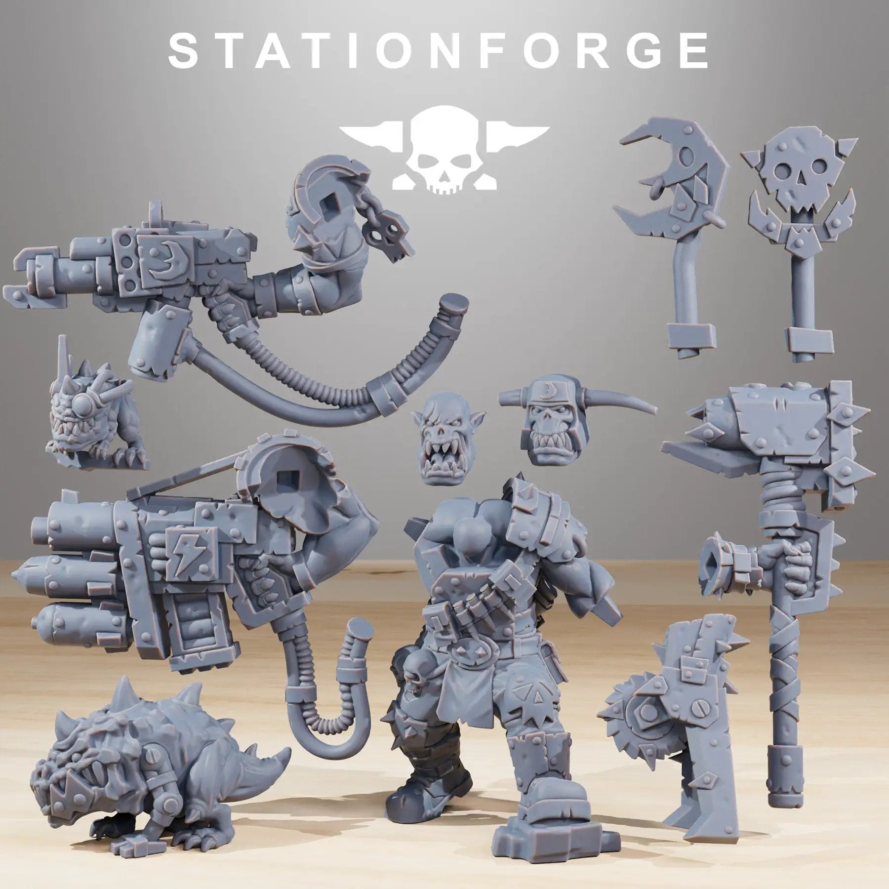 3D printed Orkaz BlackSkull model by StationForge, detailed black skull miniature from Last Hope Miniatures.