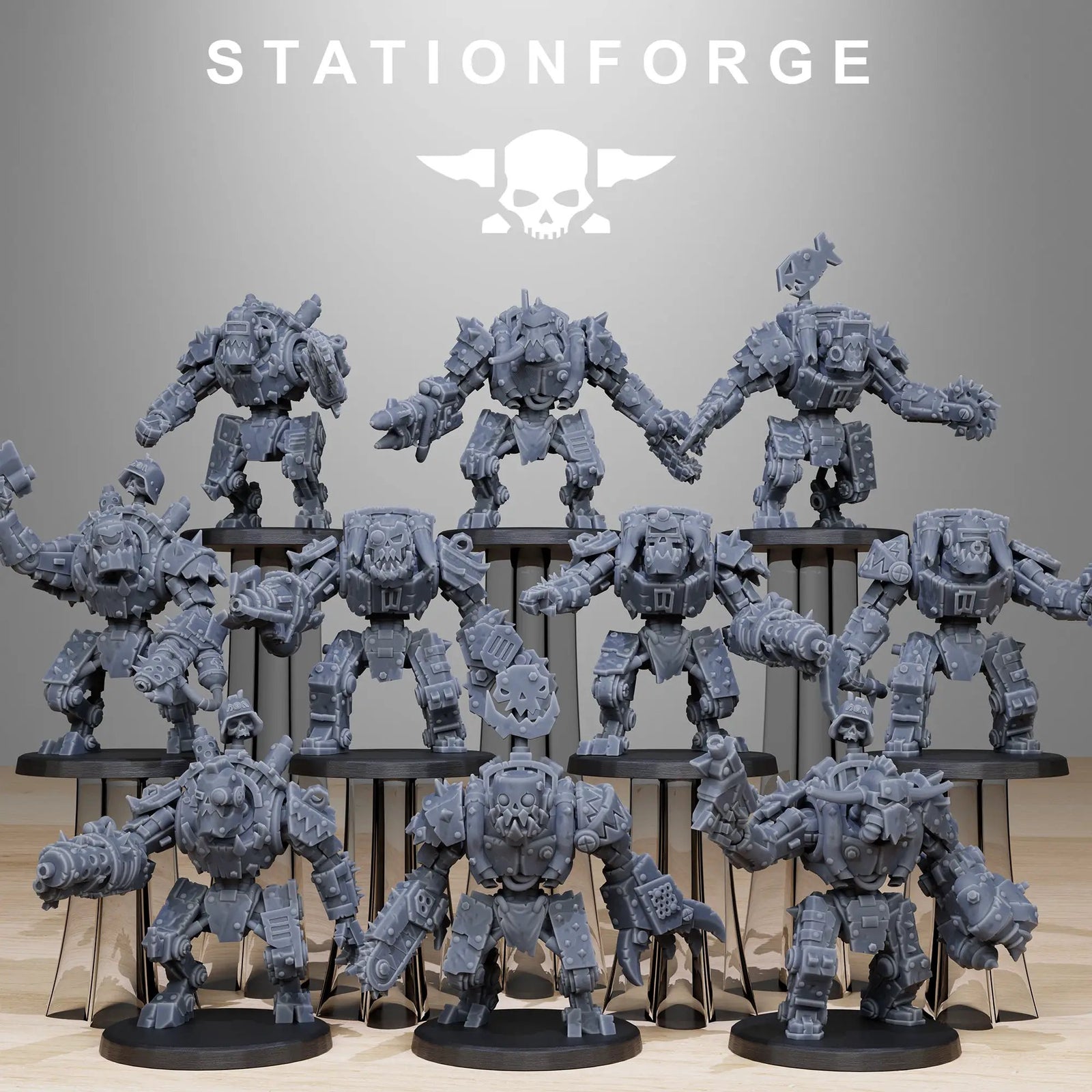 3D printed Orkaz Bot Infantry model by StationForge Miniatures, showcasing detailed robotic figure from Last Hope Miniatures.