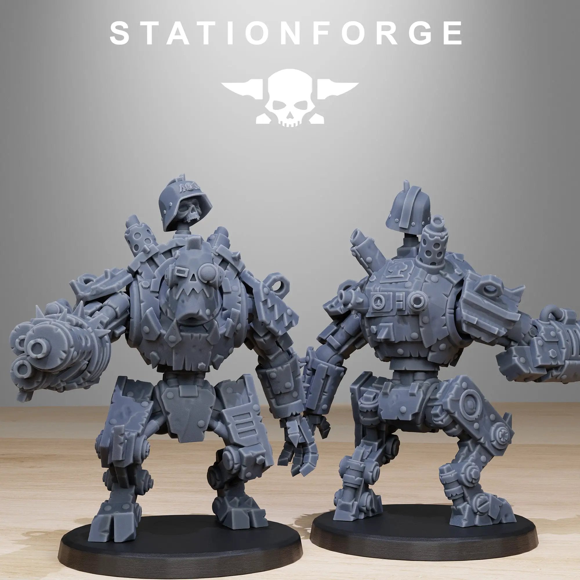 3D printed Orkaz Bot Infantry model by StationForge Miniatures, detailed sci-fi robot figure for tabletop gaming.