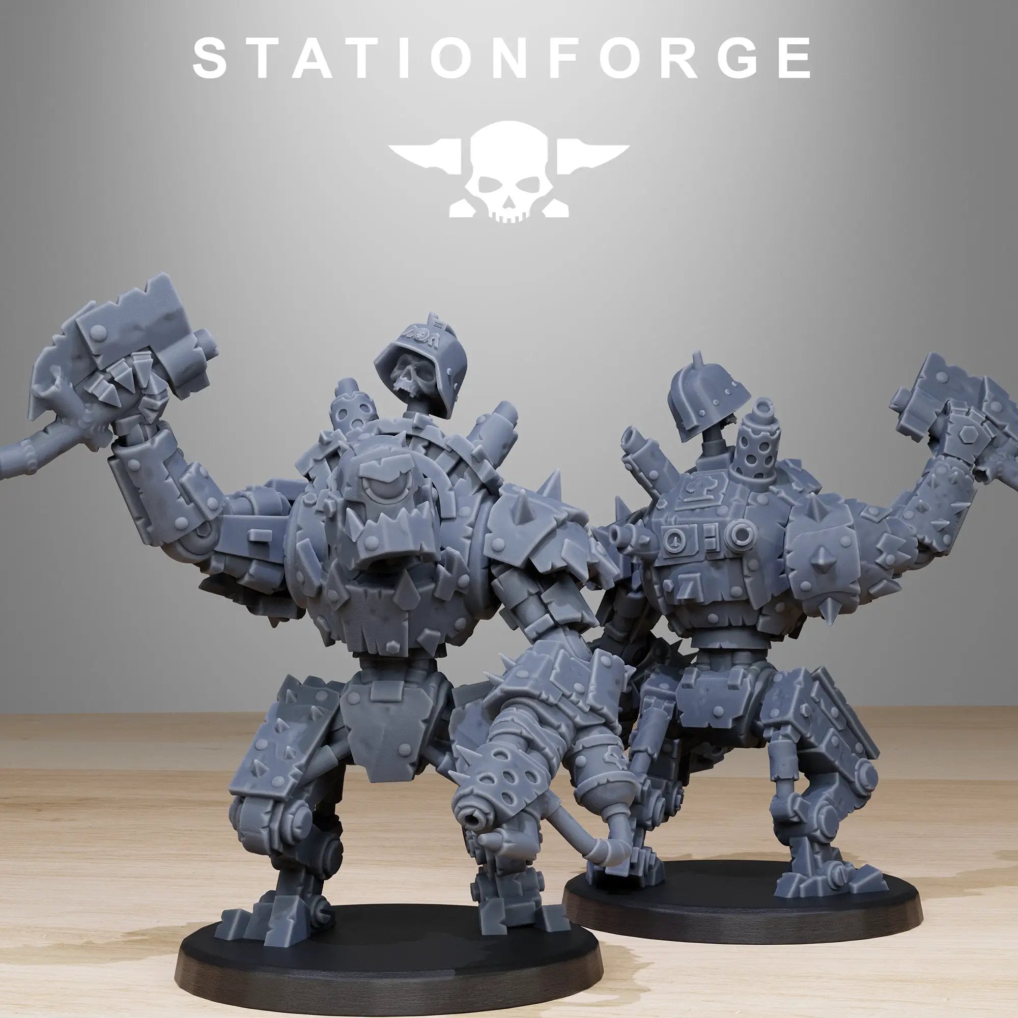 3D printed Orkaz Bot Infantry model by StationForge Miniatures, displayed in a detailed sci-fi miniatures setting.