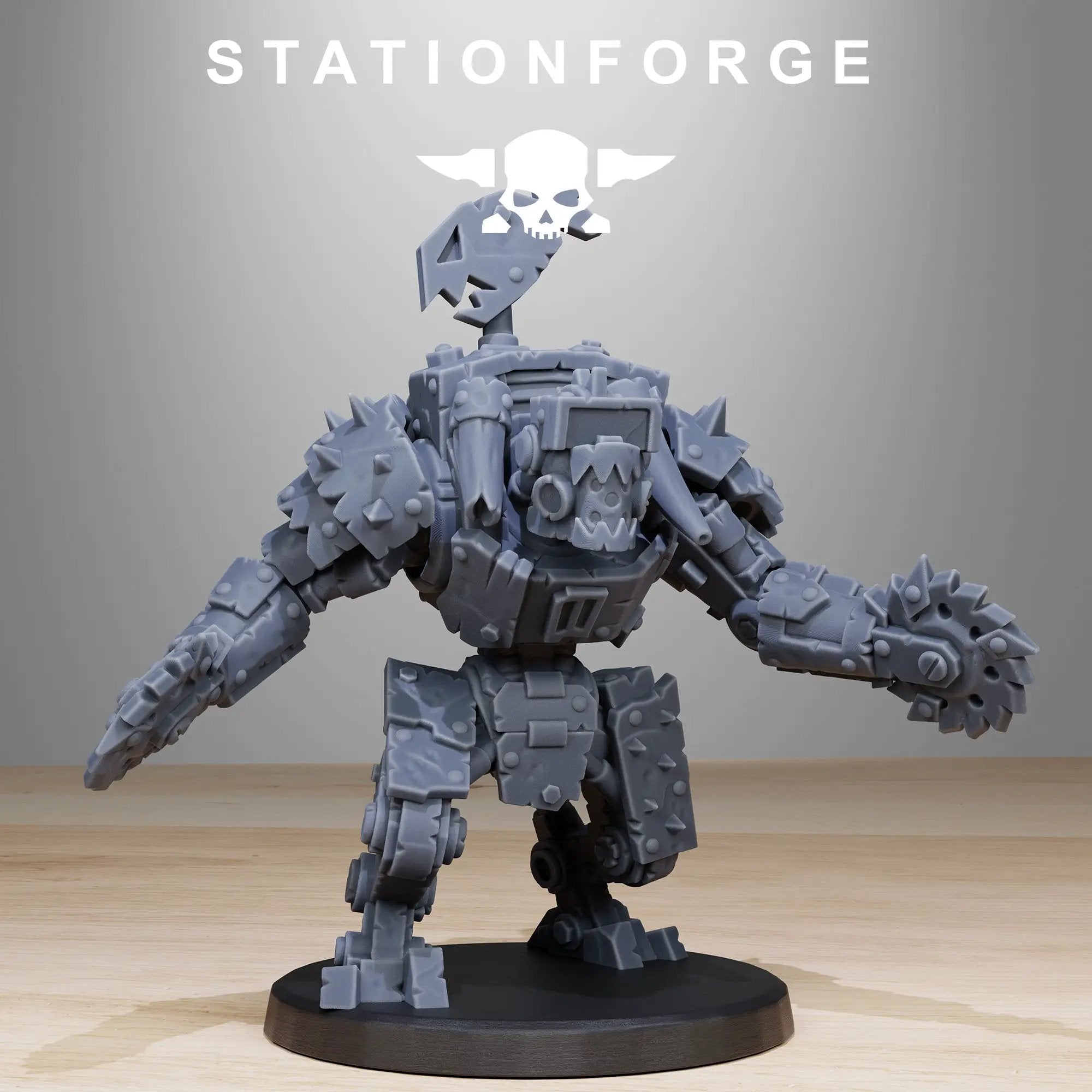 3D printed Orkaz Bot Infantry model by Last Hope Miniatures, detailed sci-fi robot figure on a black background.