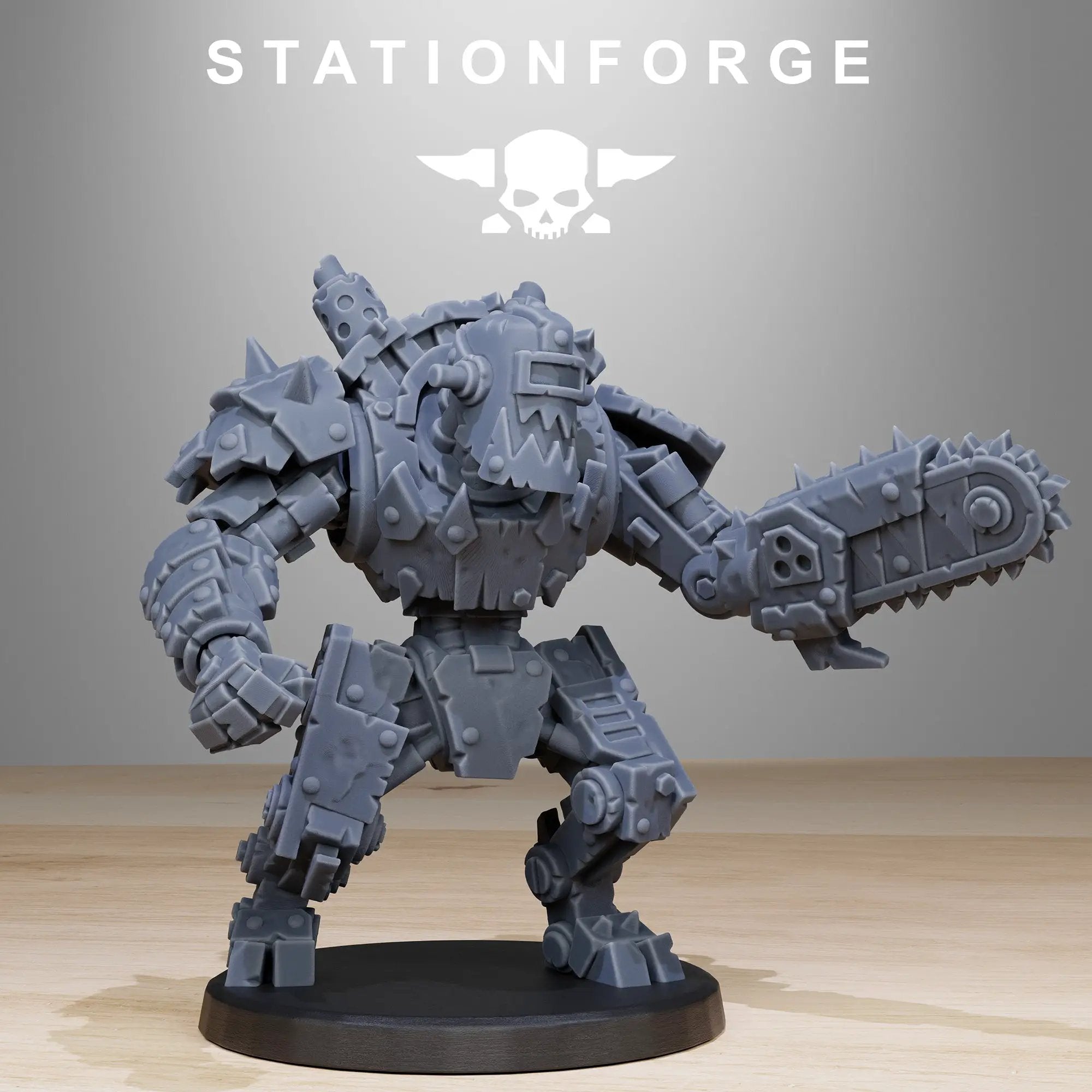 3D printed Orkaz Bot Infantry model by StationForge Miniatures, detailed sci-fi robot figure for tabletop gaming.