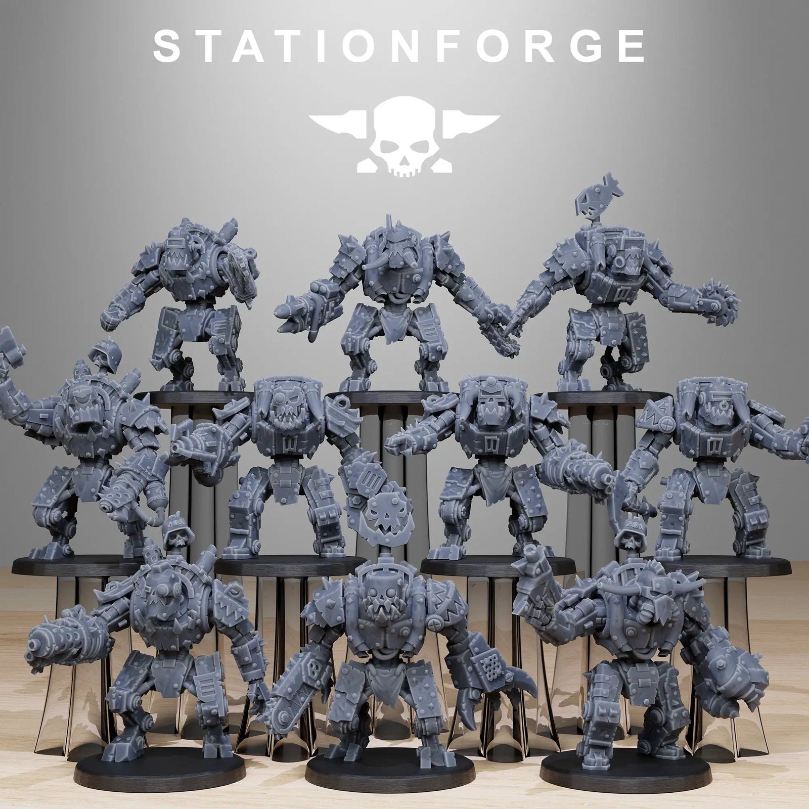 3D printed Orkaz Bots infantry model by Last Hope Miniatures, detailed sci-fi robot figures from StationForge Miniatures.