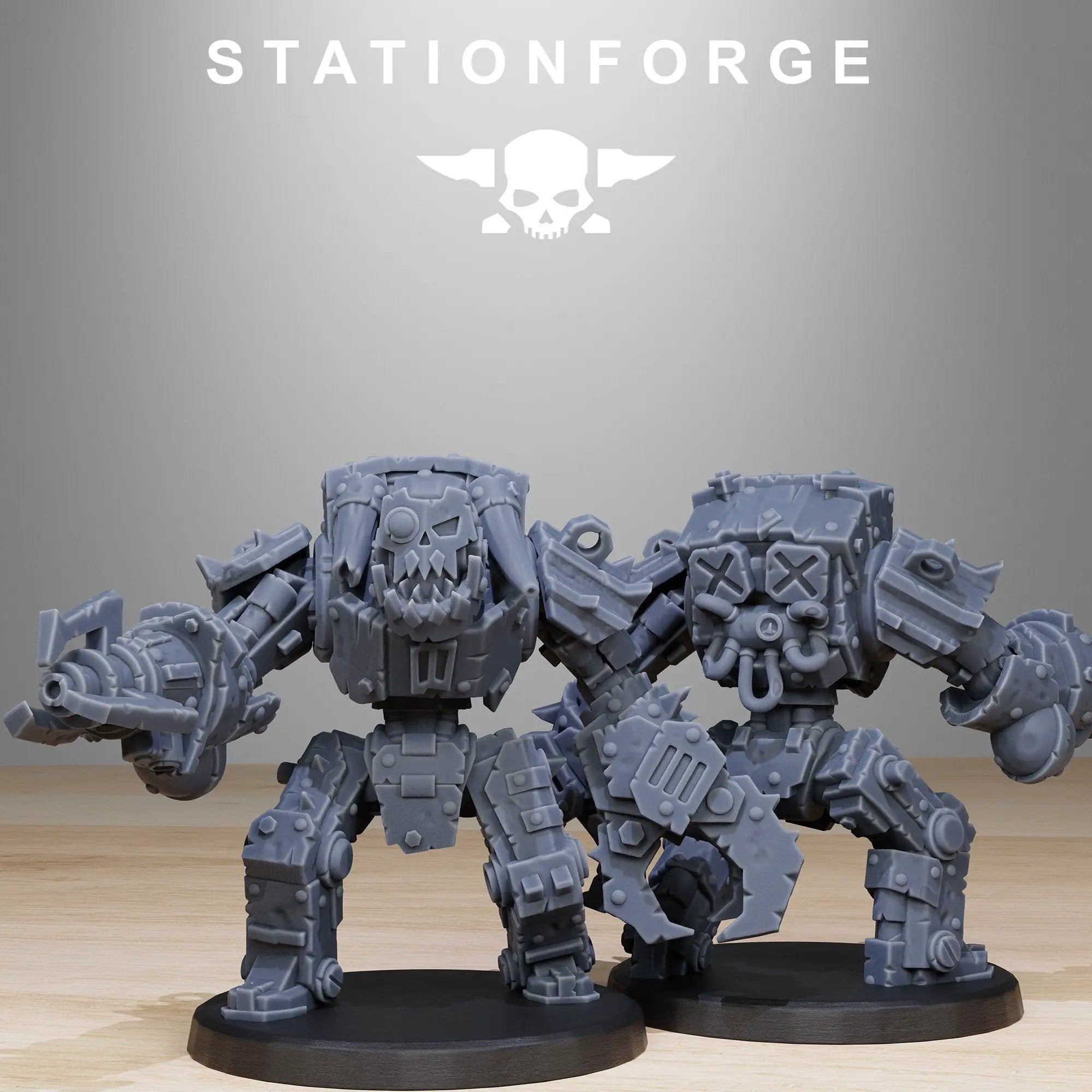 3D printed Orkaz Bots Infantry model by StationForge Miniatures, depicting detailed robotic figures with armor and weaponry.