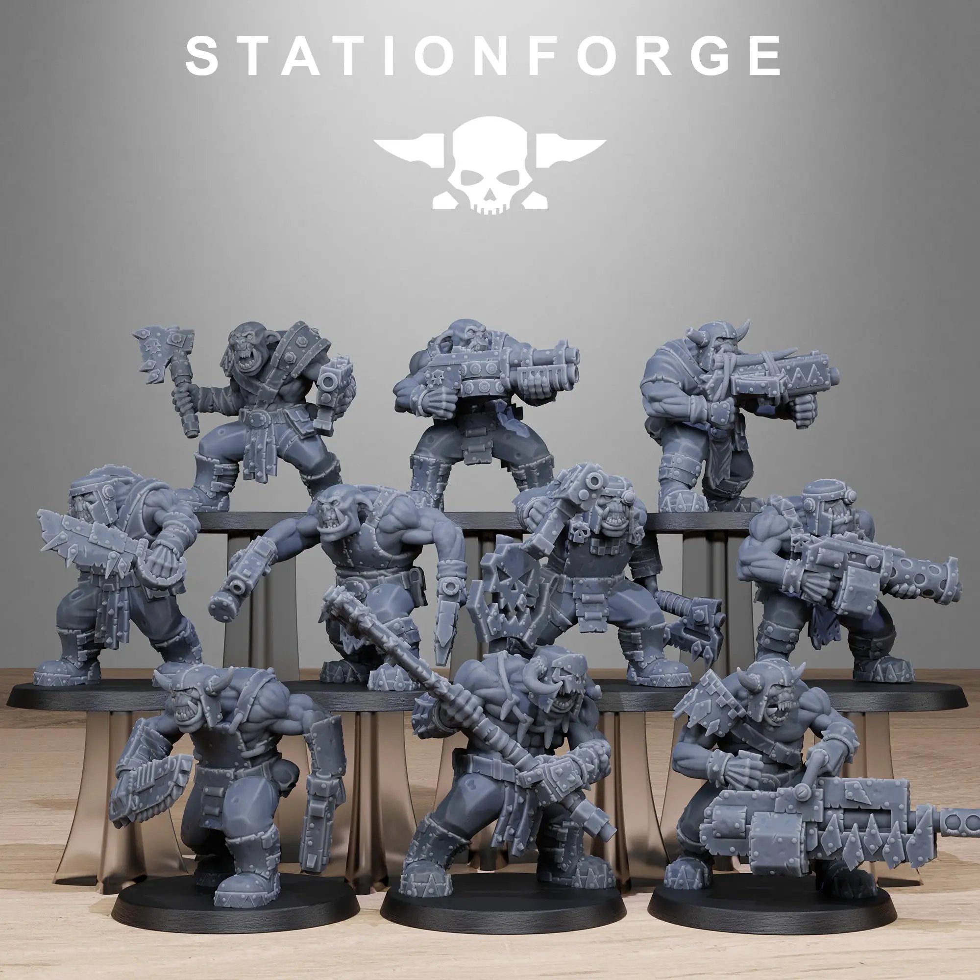 3D printed Orkaz Bros Infantry model by StationForge Miniatures, detailed miniature figure for tabletop gaming, by Last Hope Miniatures.
