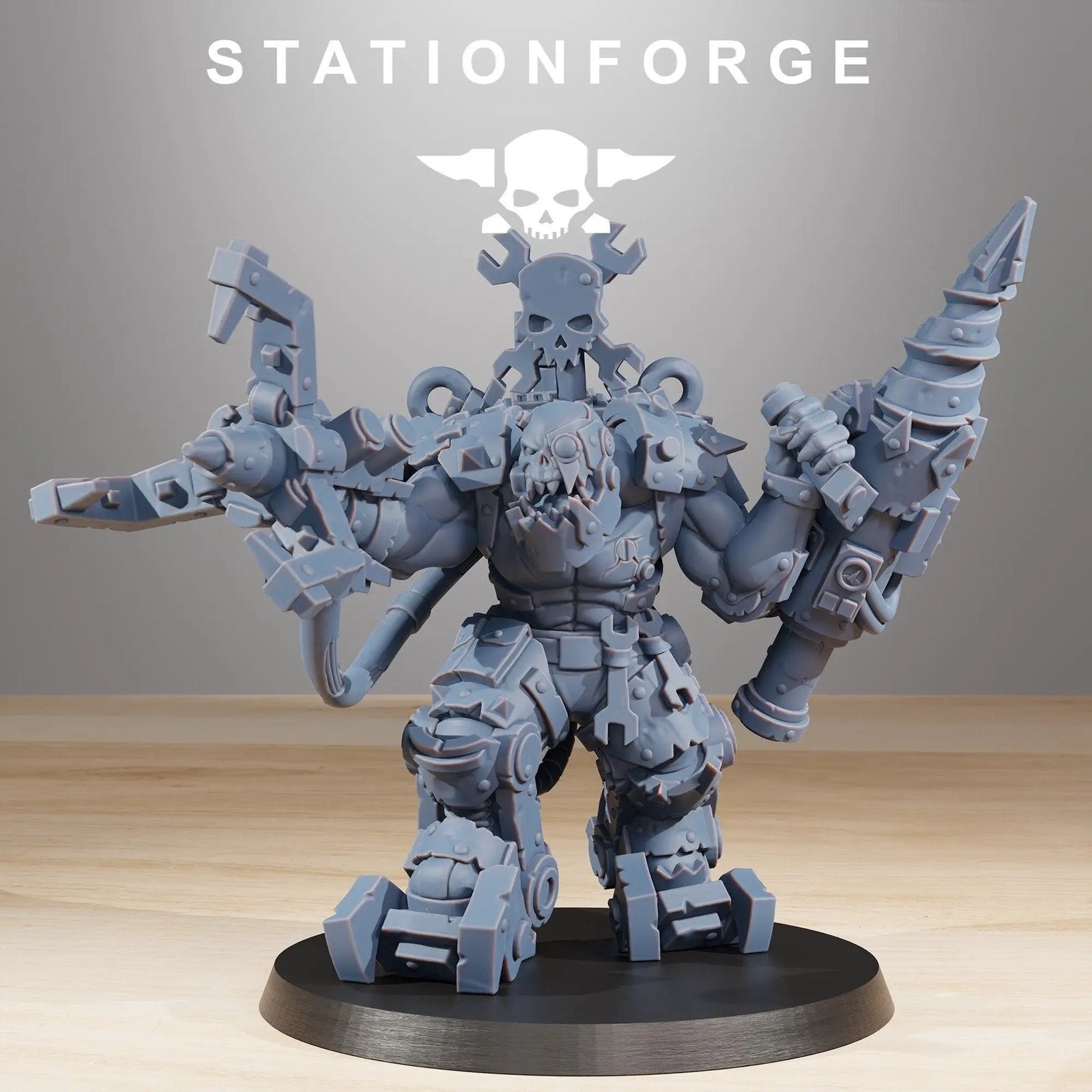 3D printed Orkaz Exo Boss model by Last Hope Miniatures, featuring intricate armor and robotic design from StationForge Miniatures.