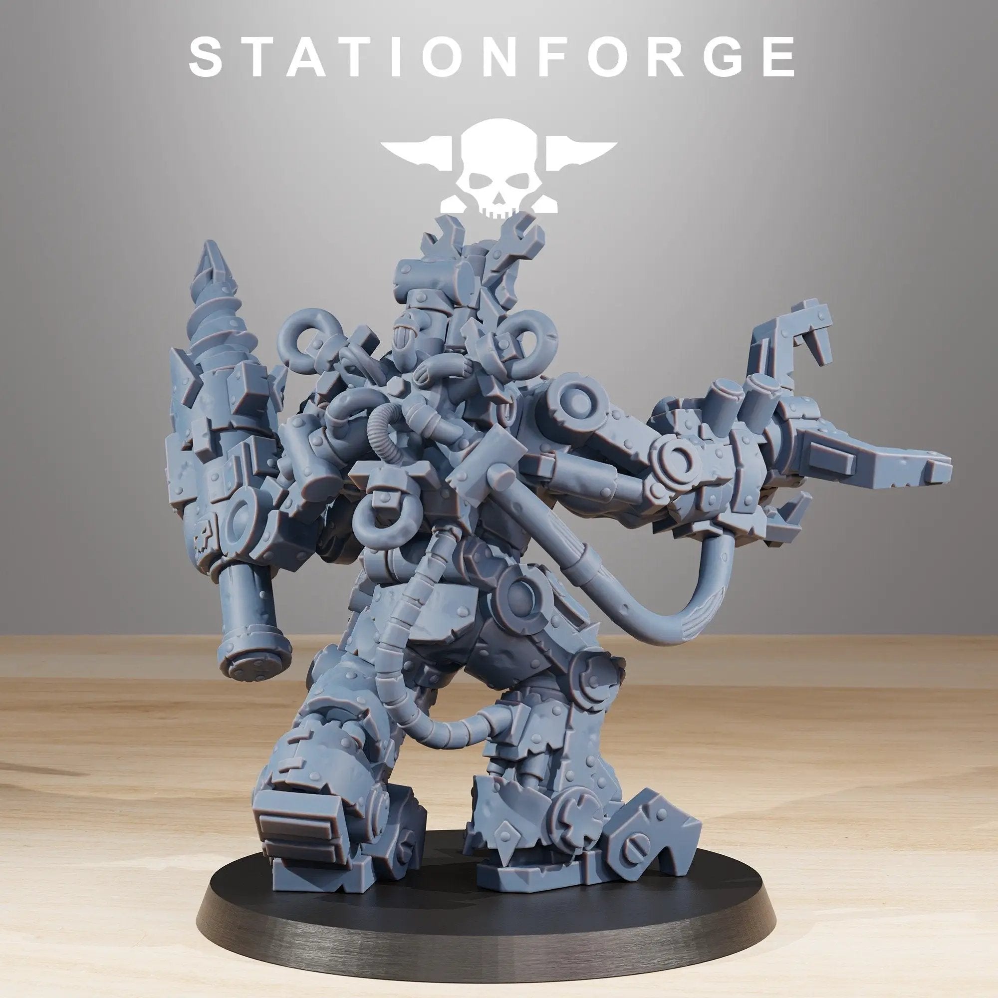 3D printed Orkaz Exo Boss model by Last Hope Miniatures from StationForge Miniatures, featuring detailed sci-fi armor and weaponry.