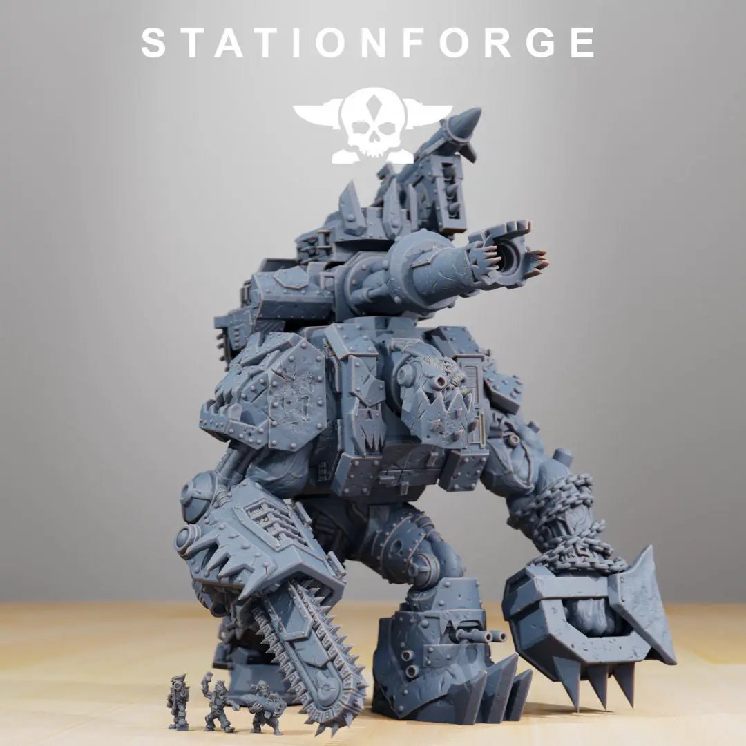 3D printed Orkaz Mega Steppa model by StationForge Miniatures, from Last Hope Miniatures, showing detailed orc warrior figure.