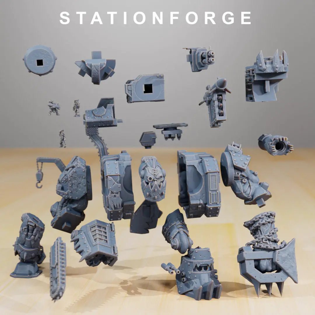 3D printed Orkaz Mega Steppa model by StationForge Miniatures for Last Hope Miniatures, detailed figure with intricate design.