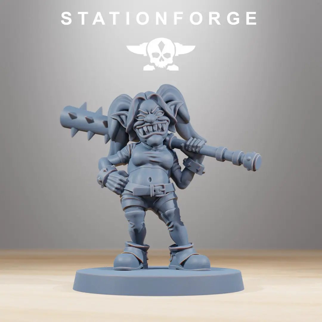 3D printed Orkaz Mobsta model by StationForge for Last Hope Miniatures, featuring detailed armor and weaponry.