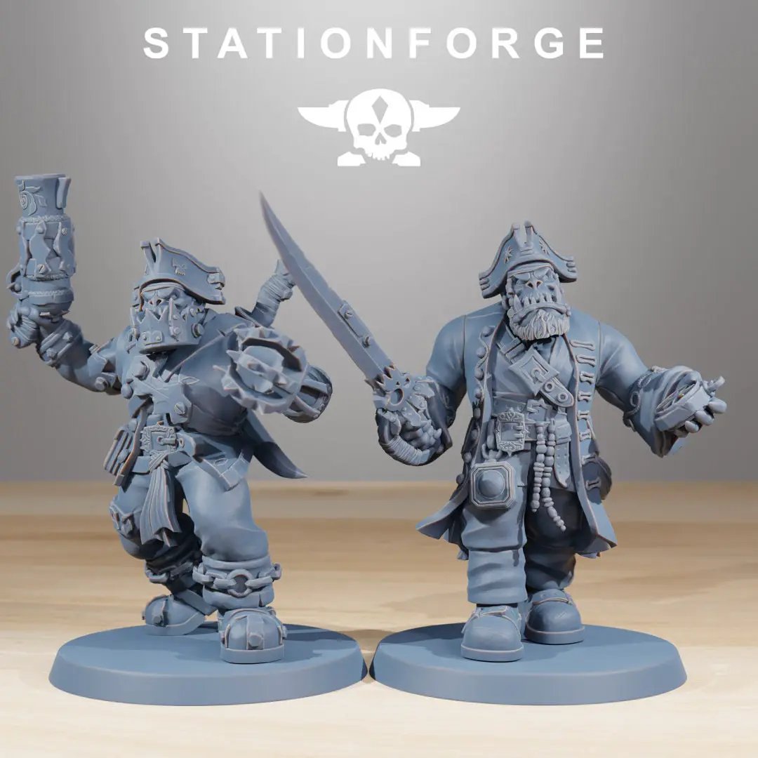 Set of 10 3D printed Orkaz Pirates miniatures by Last Hope Miniatures for StationForge Model collection, featuring detailed fantasy pirate figures.