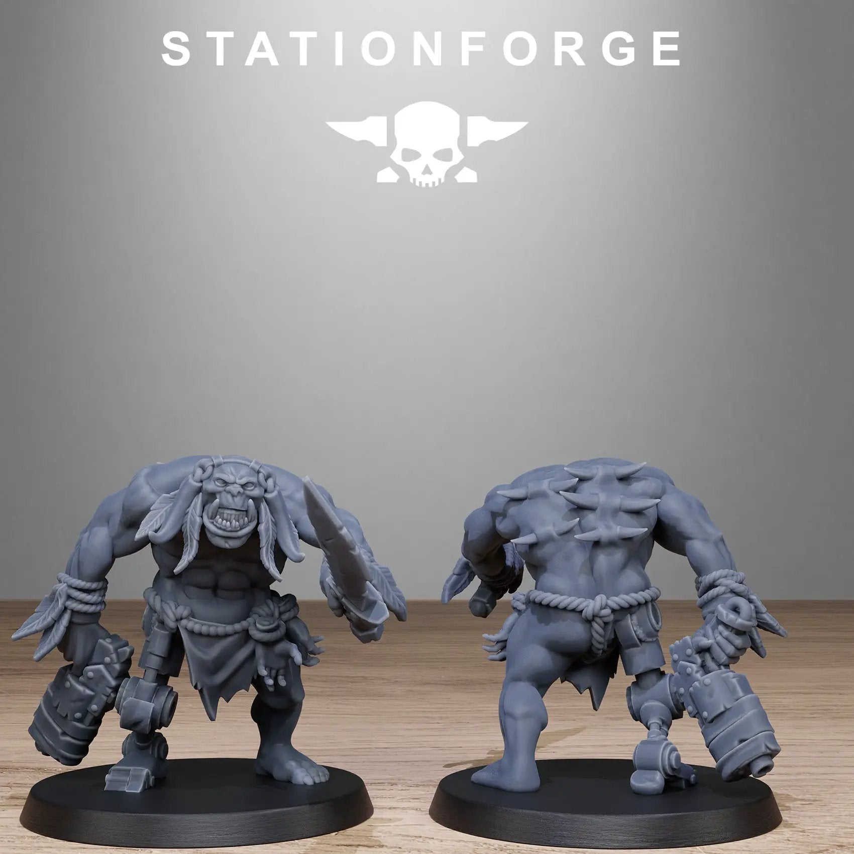 3D printed Orkaz Tribal Infantry model by Last Hope Miniatures, featuring detailed tribal armor and weaponry, displayed on a plain background.