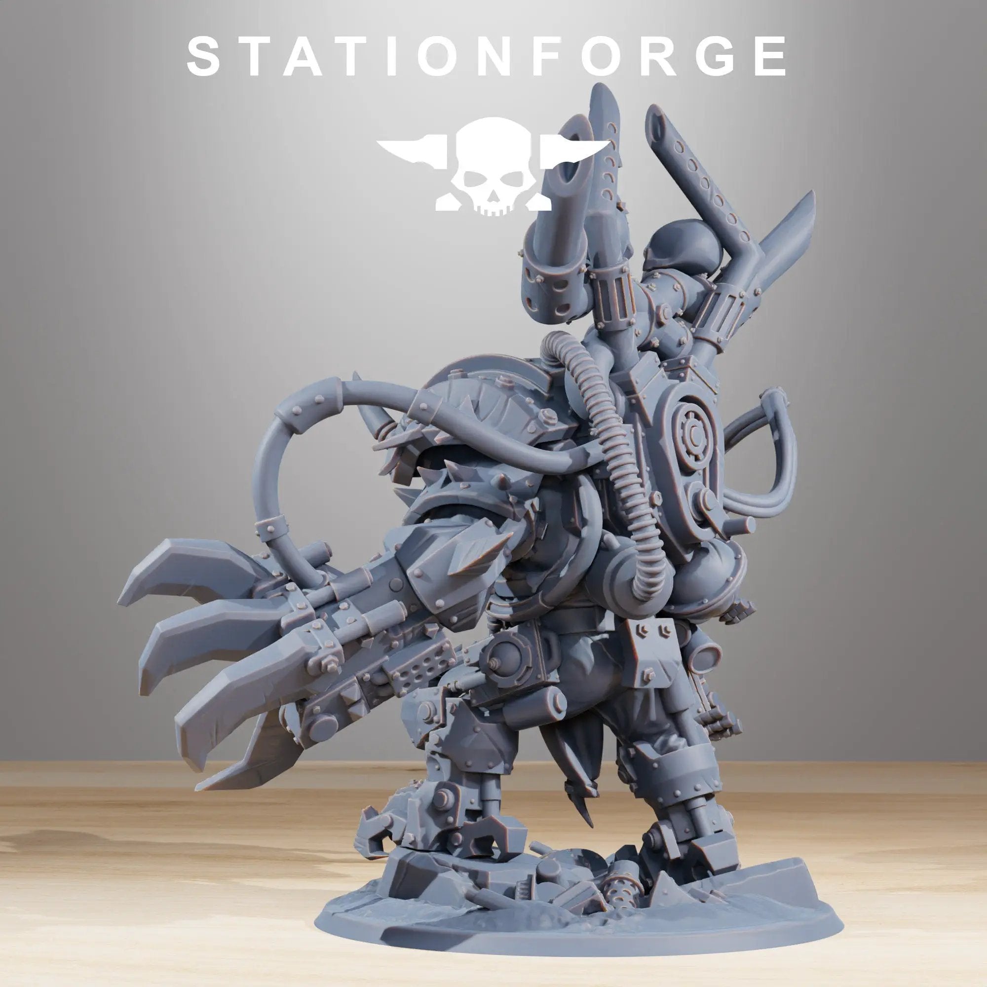 3D printed Orkaz Troll Boss model by StationForge Miniatures, detailed sculpt with rugged armor and fierce expression.