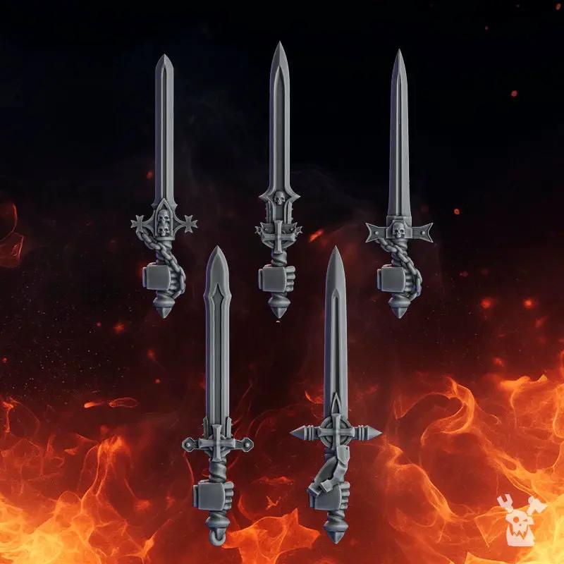 Set of ten 3D printed Pactum Aeternum Crusader swords miniatures by Last Hope Miniatures, detailed model figures for tabletop gaming.