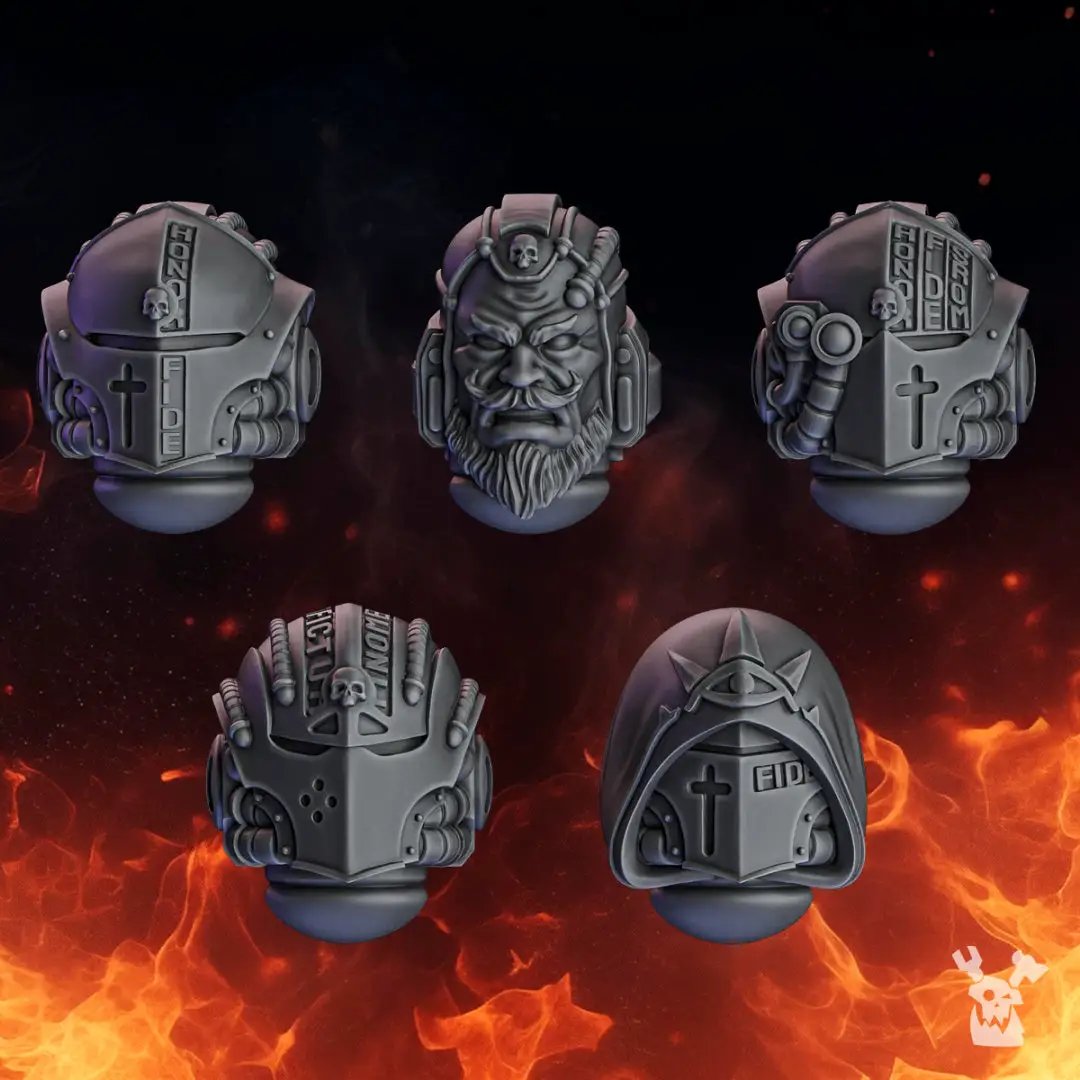 Set of ten 3D printed Pactum Aeternum Warden heads models by Last Hope Miniatures for tabletop gaming.