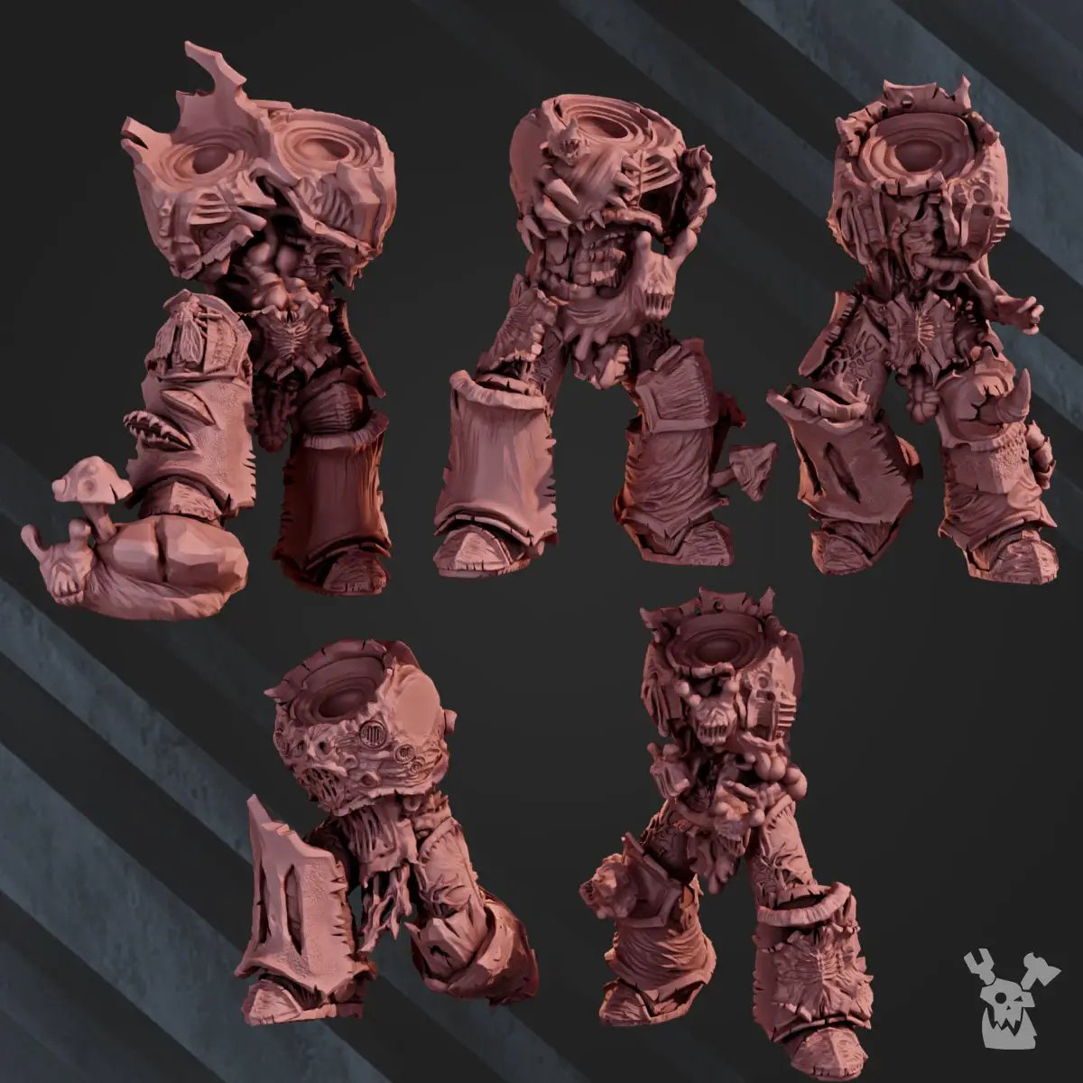 Three 3D printed Pandemic Warriors miniatures by Last Hope Miniatures, featuring detailed sci-fi model figures from DakkaDakka Miniatures.