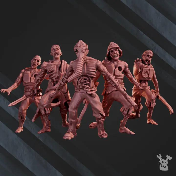 3D printed Pandemic Zombies Squad of 10 models by Last Hope Miniatures, detailed zombie figures for tabletop gaming.