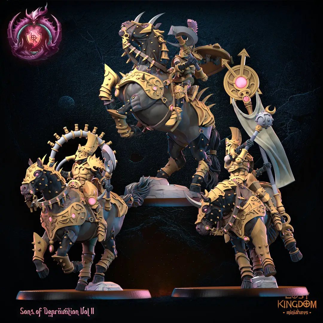3D printed Perversion Knights Command Group model by Lost Kingdom Miniatures, featuring detailed knight figures on a textured base.
