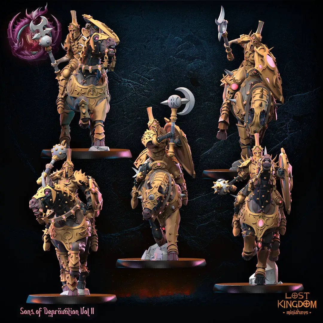 3D printed Perversion Knights x5 model by Lost Kingdom Miniatures, detailed fantasy miniatures from Last Hope Miniatures.
