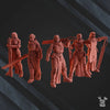 3D printed Battle Sisters Squad of five models by Last Hope Miniatures for Warhammer 40K, detailed religious armor figures.