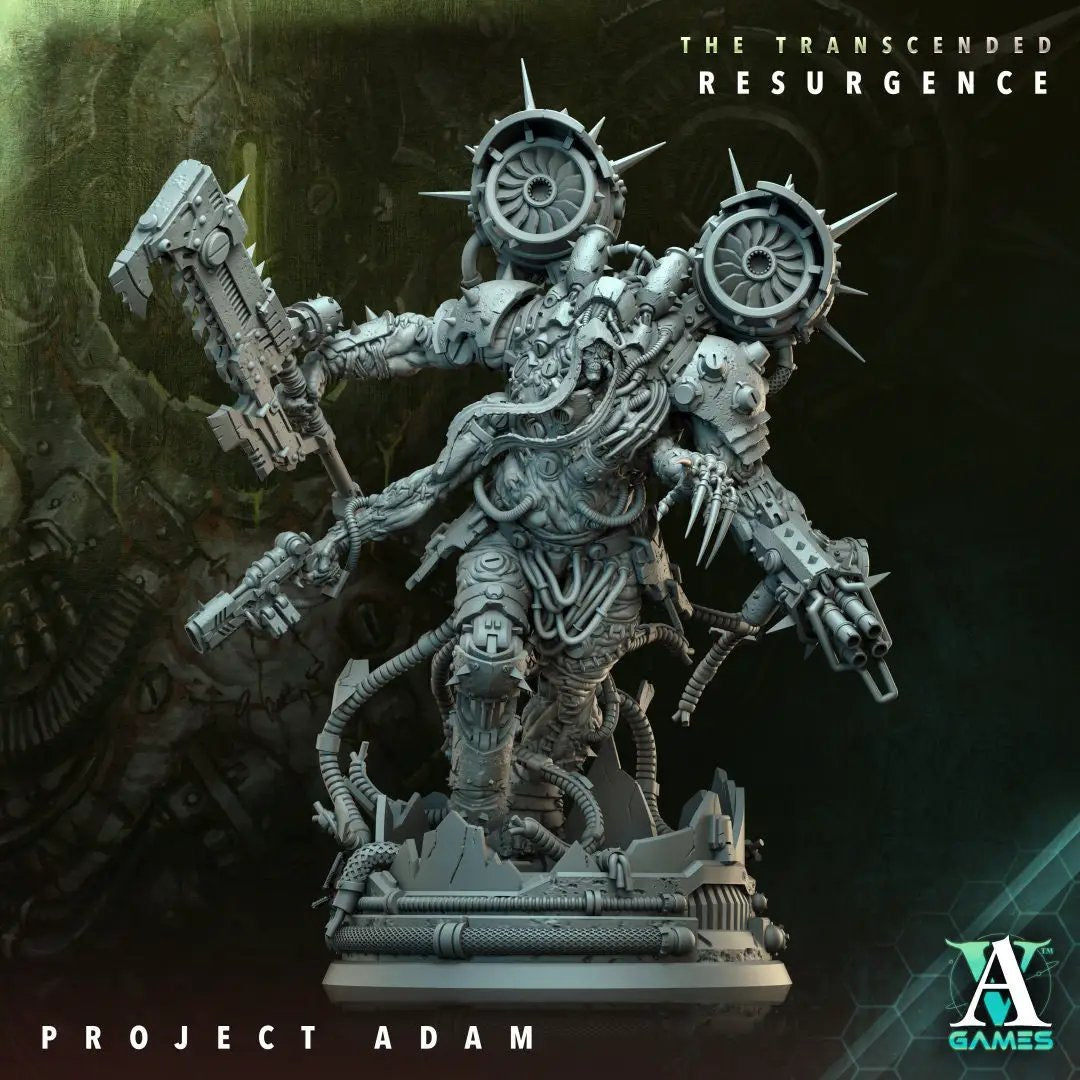 3D printed Project Adam model by Archvillain Games, created by Last Hope Miniatures, showing detailed sci-fi character figure.