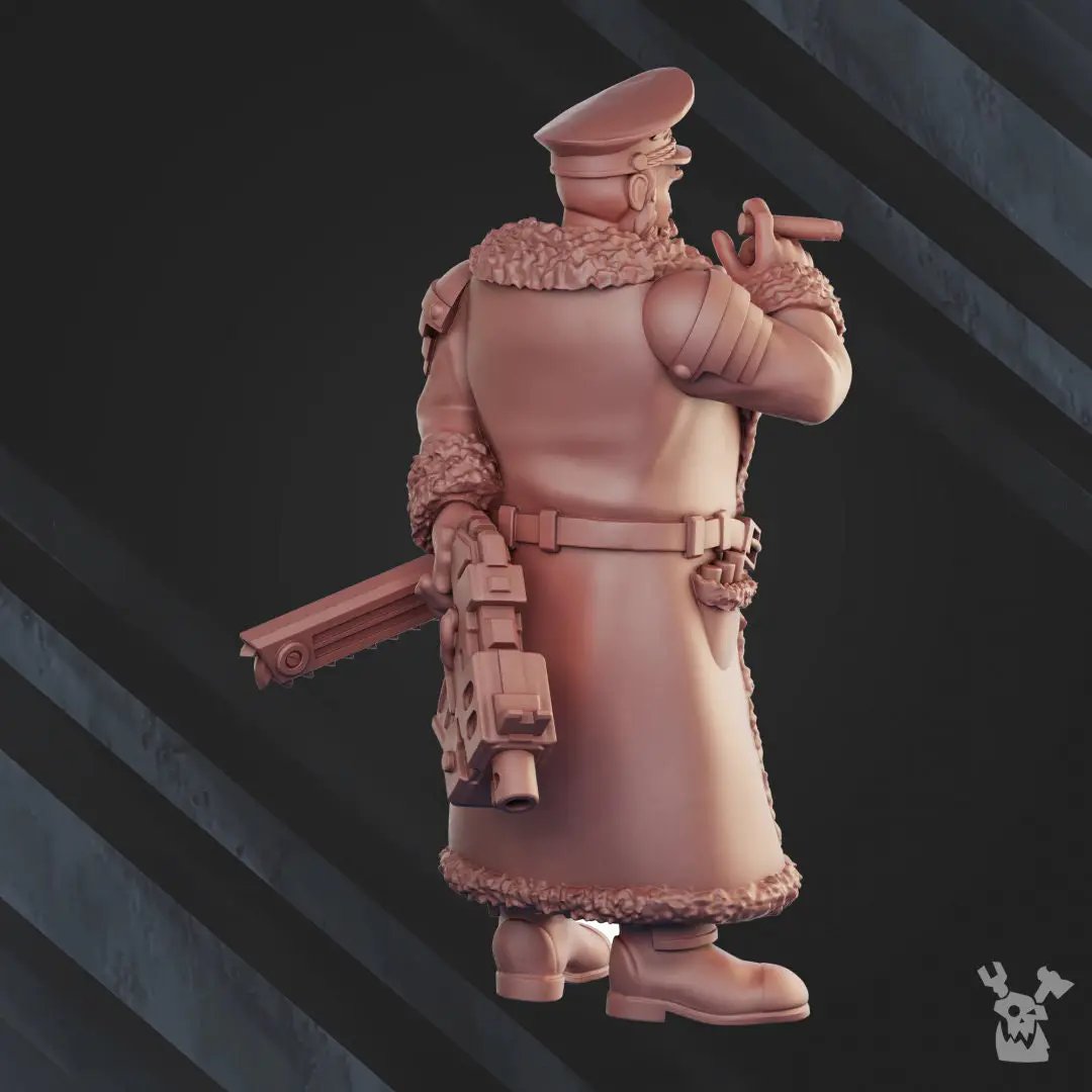 3D printed Prosecutor Kustov model by Last Hope Miniatures, featuring detailed armor and weaponry on a dynamic pose.