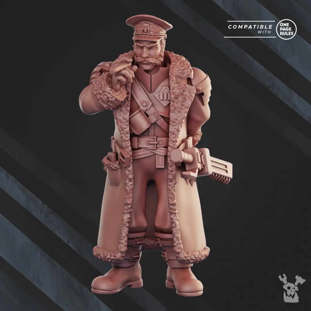 3D printed Prosecutor Kustov model by DakkaDakka Miniatures, detailed miniature figure from Last Hope Miniatures series.