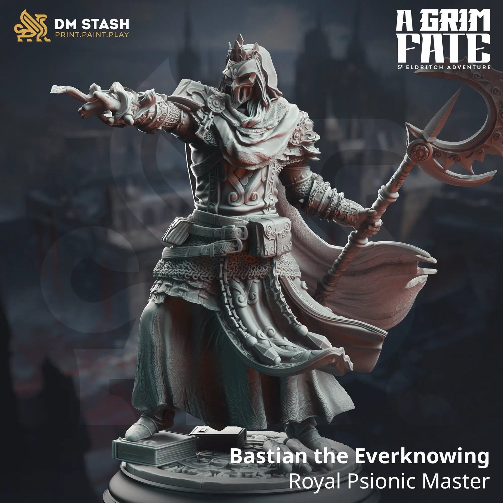 3D printed Psionic Spell Knight model by Last Hope Miniatures, featuring intricate armor and dynamic pose with magical effects.