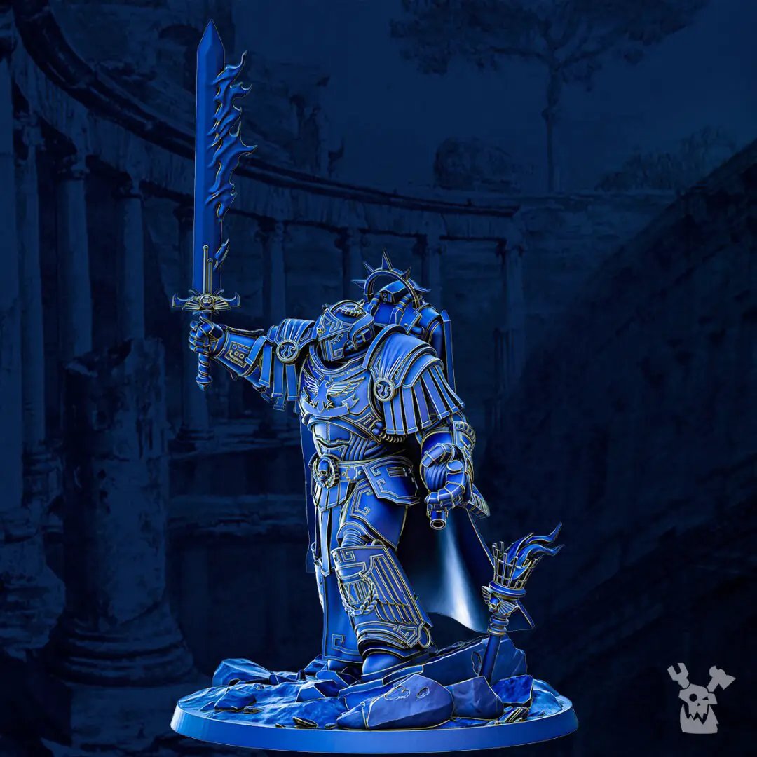 3D printed Quintus Aexius The Conditor model by Last Hope Miniatures, detailed fantasy figure with intricate armor and weaponry.