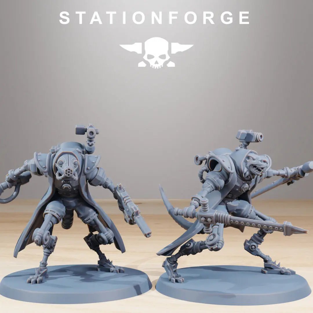 10 3D printed Raticus Curdsters model miniatures by Last Hope Miniatures, produced by StationForge Miniatures.