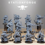 Set of ten 3D printed Raticus Grunts miniatures by StationForge, designed for tabletop gaming, featuring detailed rat-like models.