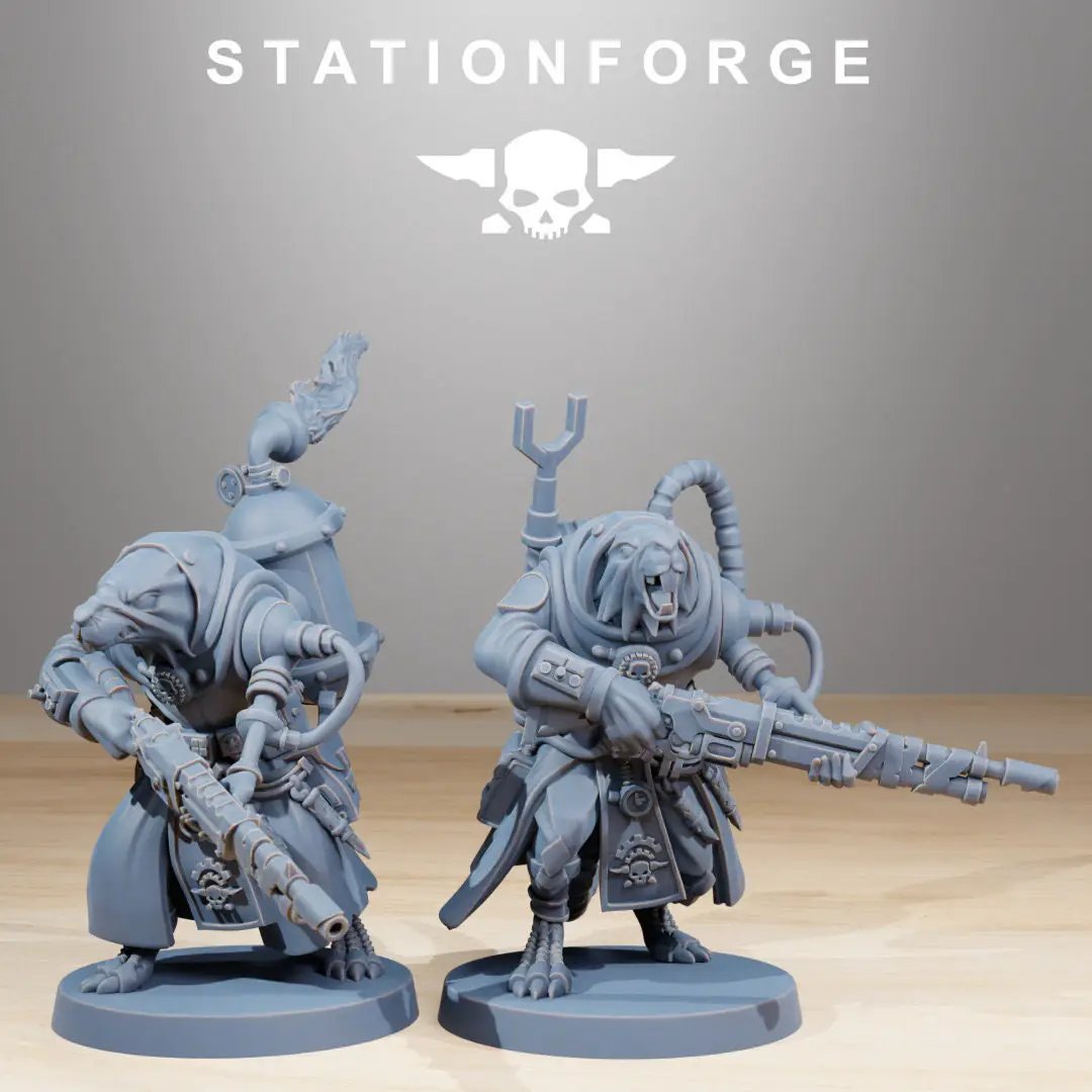 Set of ten 3D printed Raticus Grunts models by StationForge Miniatures, detailed sci-fi creature miniatures from Last Hope Miniatures.