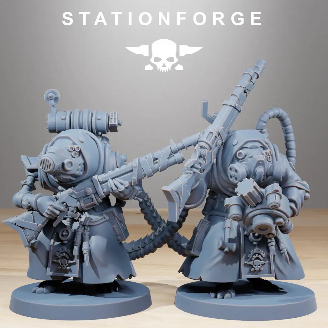 10 3D printed Raticus Grunts model figures by Last Hope Miniatures for StationForge Miniatures, showing detailed sci-fi models.