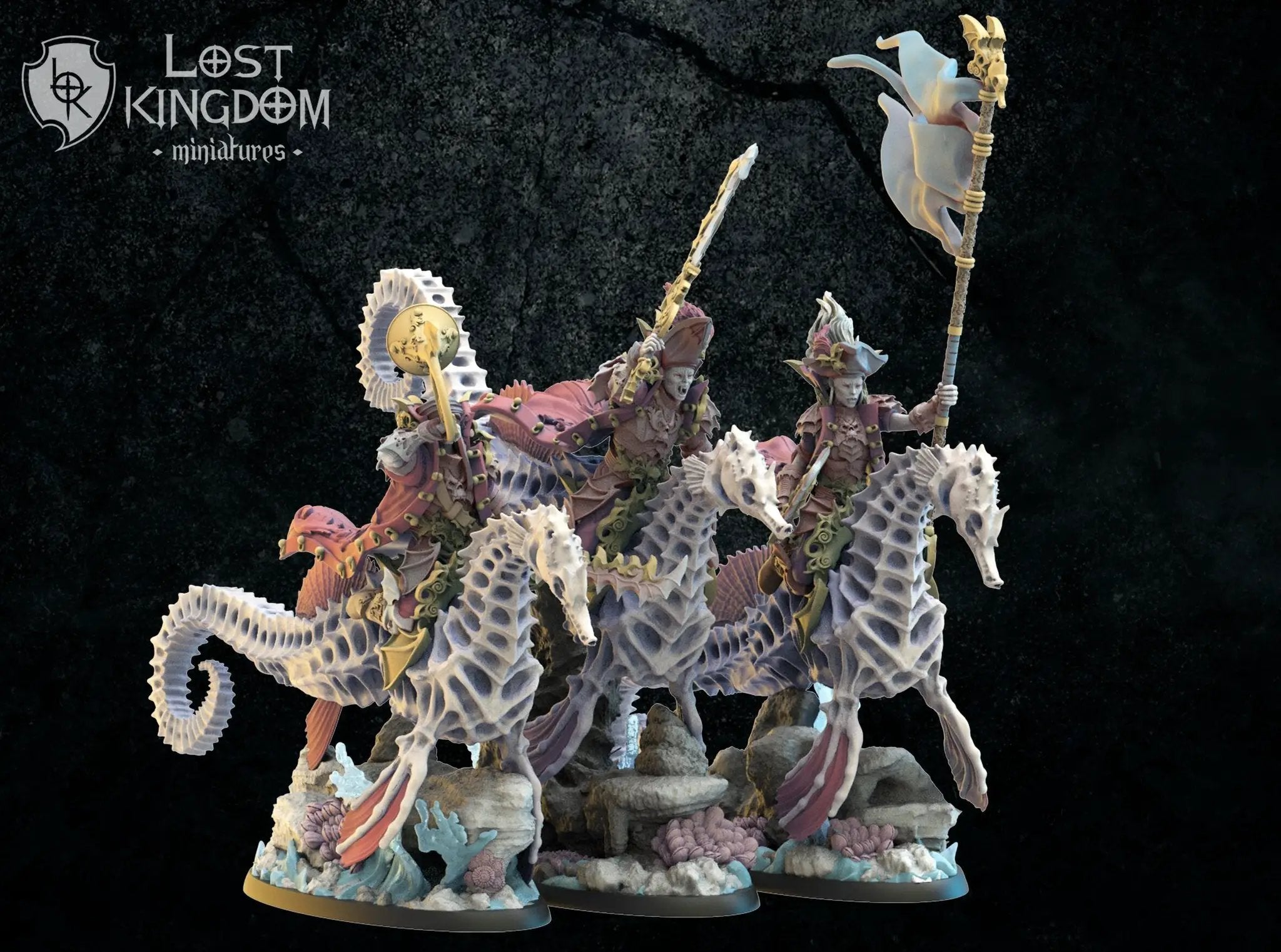 3D printed red knights command group model by Lost Kingdom Miniatures, detailed miniature figures for tabletop gaming.